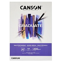 Альбом Canson Graduate Mix Media, мелкое зерно, склеенный, 200 гр/м2, 20 белых листов