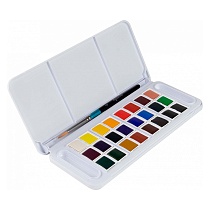 Набор красок акварельных Daler Rowney Aquafine Half Pan Travel Set, компактный, 24 цвета, кисть