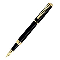 Ручка перьевая Waterman Exception Slim Black Lacquer GT, толщина линии F, перо: золото 18К