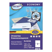 Этикетки самоклеящиеся Avery Zweckform Европа-100, белые, 210 x 148.5 мм, 2 шт. на листе, 100 листов