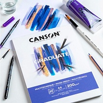 Альбом Canson Graduate Mix Media, мелкое зерно, склеенный, 200 гр/м2, 20 белых листов