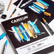 Альбом для смешанных техник Canson Graduate Black, склеенный, 240 гр/м2, 20 черных листов