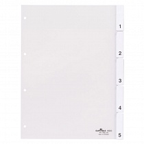 Разделитель Durable, 1-5, А4, впаяные табуляторы, на 5 разделов, перфорация, пластик