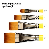 Кисть синтетика укороченная плоская Daler Rowney System 3, короткая ручка