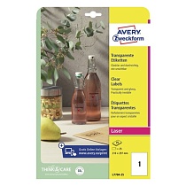 Наклейки прозрачные Avery Zweckform Crystal Clear, А4, 1 штука на листе, 25 листов