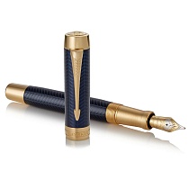 Ручка перьевая Parker Duofold Prest Centennial Blue Chevron GT, толщина линии M, золото 18К