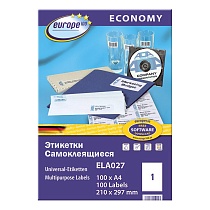Этикетки самоклеящиеся Avery Zweckform Европа-100, белые, 210 х 297 мм, 1 штука на листе, 100 листов
