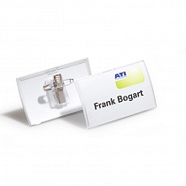 Бейдж с булавкой и зажимом защелкивающийся Durable, 40 х 75 мм, полипропилен