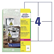 Этикетки всепогодные Avery Zweckform, 105 х 148 мм, белые, 4 штуки на листе, 20 листов
