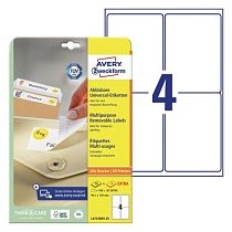 Этикетки самоклеящиеся удаляемые Avery Zweckform, белые, 99.1 x 139 мм, 4 штуки на листе, 30 листов