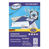 Этикетки самоклеящиеся Avery Zweckform Европа-100, белые, 70 х 16.9 мм, 51 шт. на листе, 100 листов