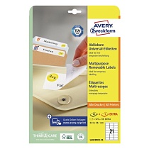 Этикетки самоклеящиеся удаляемые Avery Zweckform, 63.5 x 38.1мм, 21 штука на листе, 30 листов