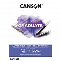 Альбом Canson Graduate Mix Media, мелкое зерно, склеенный, 200 гр/м2, 20 белых листов