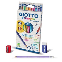 Набор карандашей цветных Giotto Stilnovo Erasable, стираемые, ластик, точилка, 10 цветов, картон