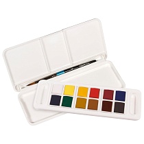 Набор красок акварельных Daler Rowney Aquafine Half Pan Travel Set, компактный, 12 цветов, кисть